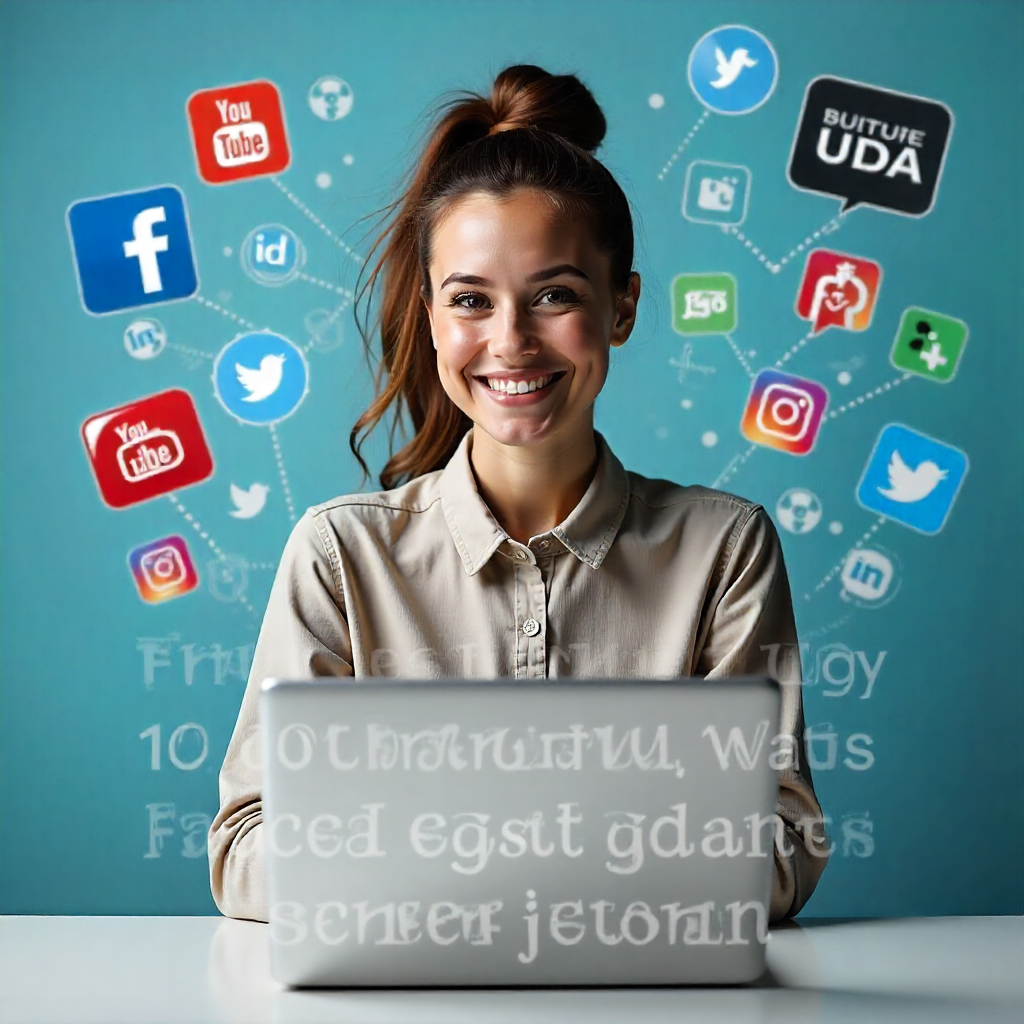 A confident young professional working on a laptop surrounded by digital marketing icons like SEO, social media, analytics, and email, symbolizing how DM skills can boost career growth.